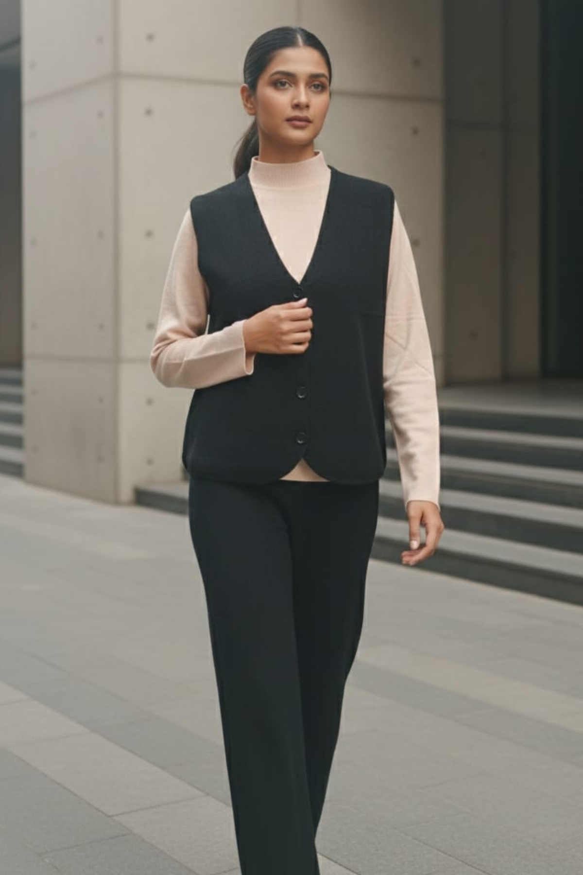 Stretch Knit Waistcoat Co-ord Set | Free Size | Size-Inclusive Fit