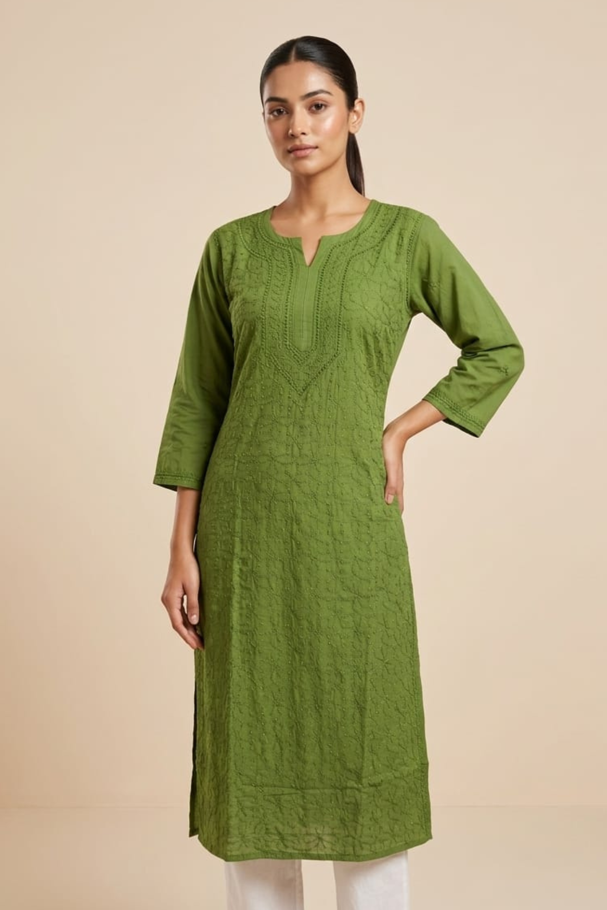 Premium Muslin Jaal Handwork Kurti