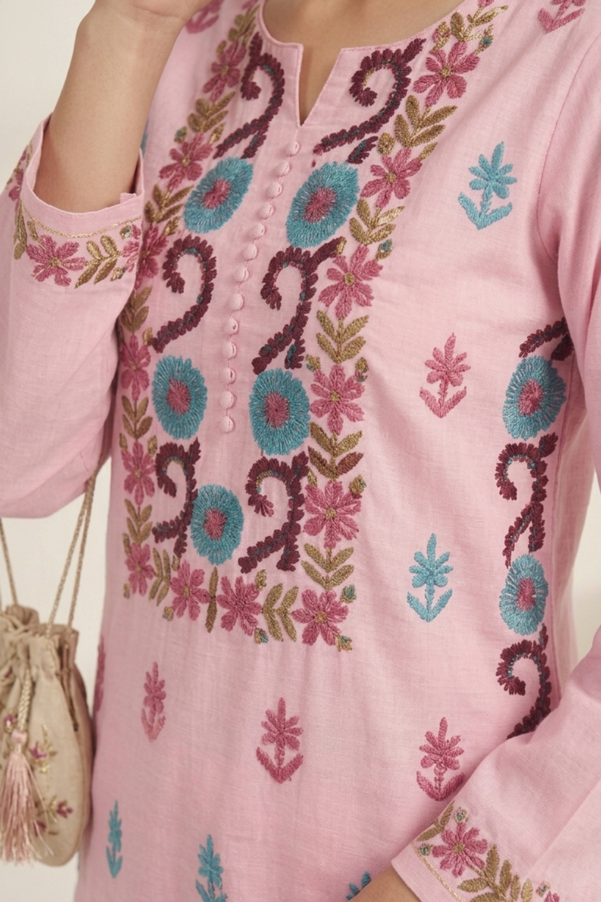 Rayon Multi Thread Kashmiri Work Kurti