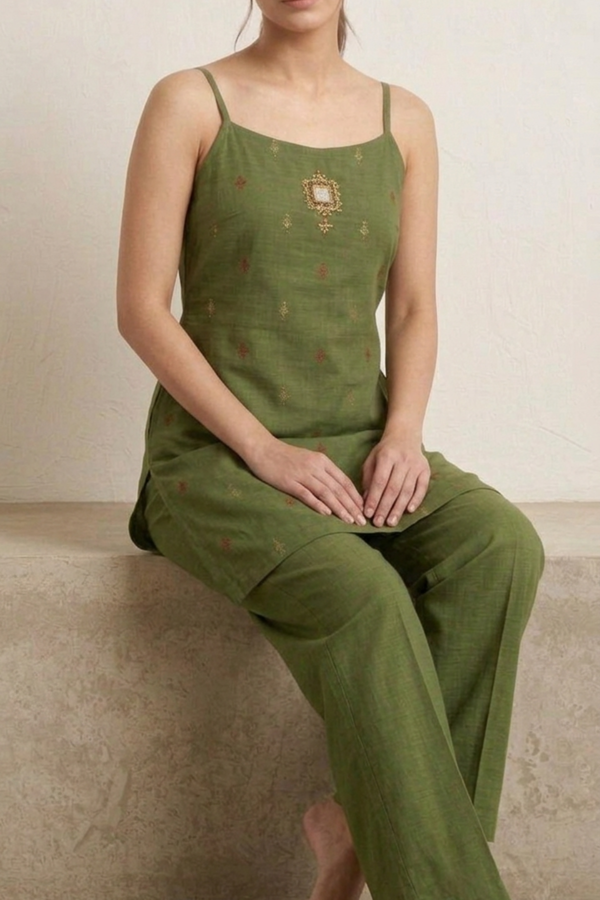 Handloom Buti Noodles Strap Plazo Set