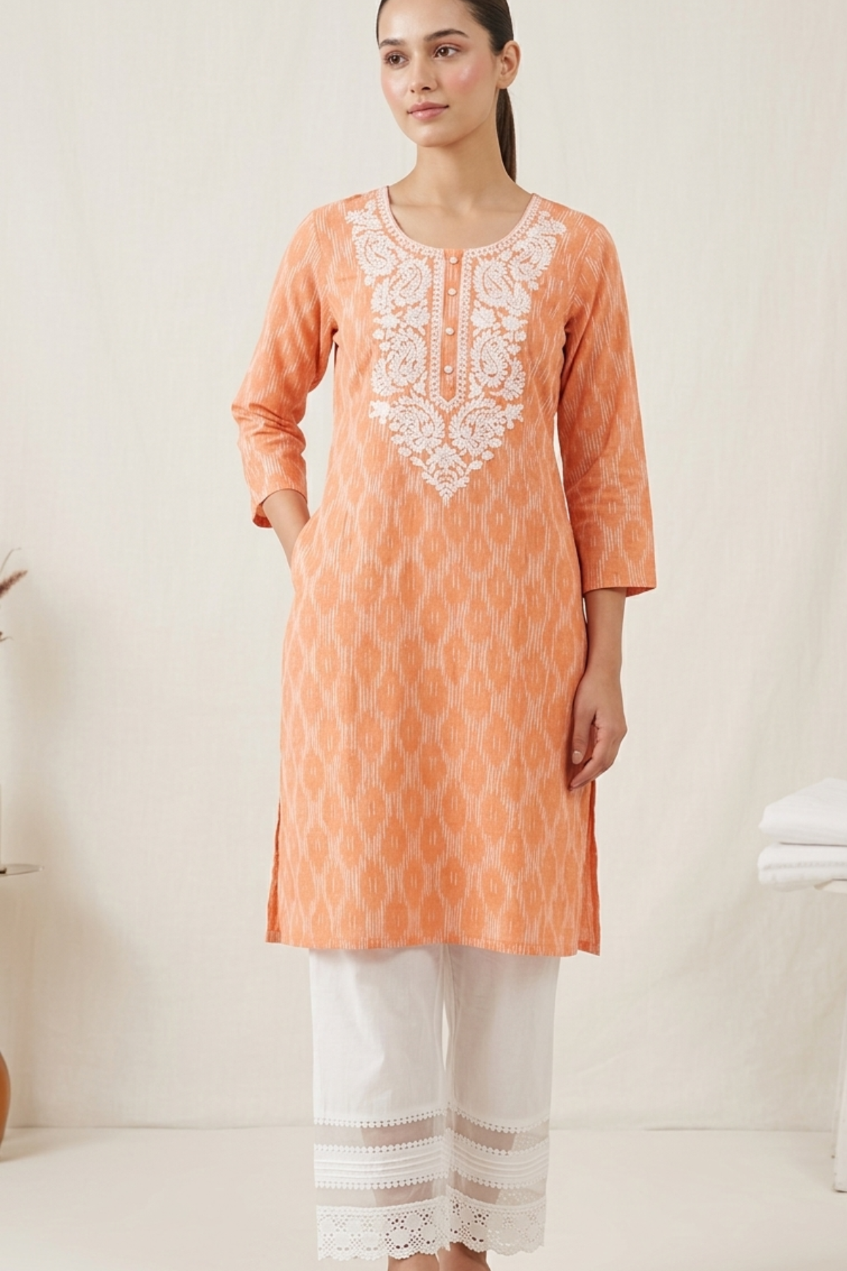 Ikat Kurti With Embroidery
