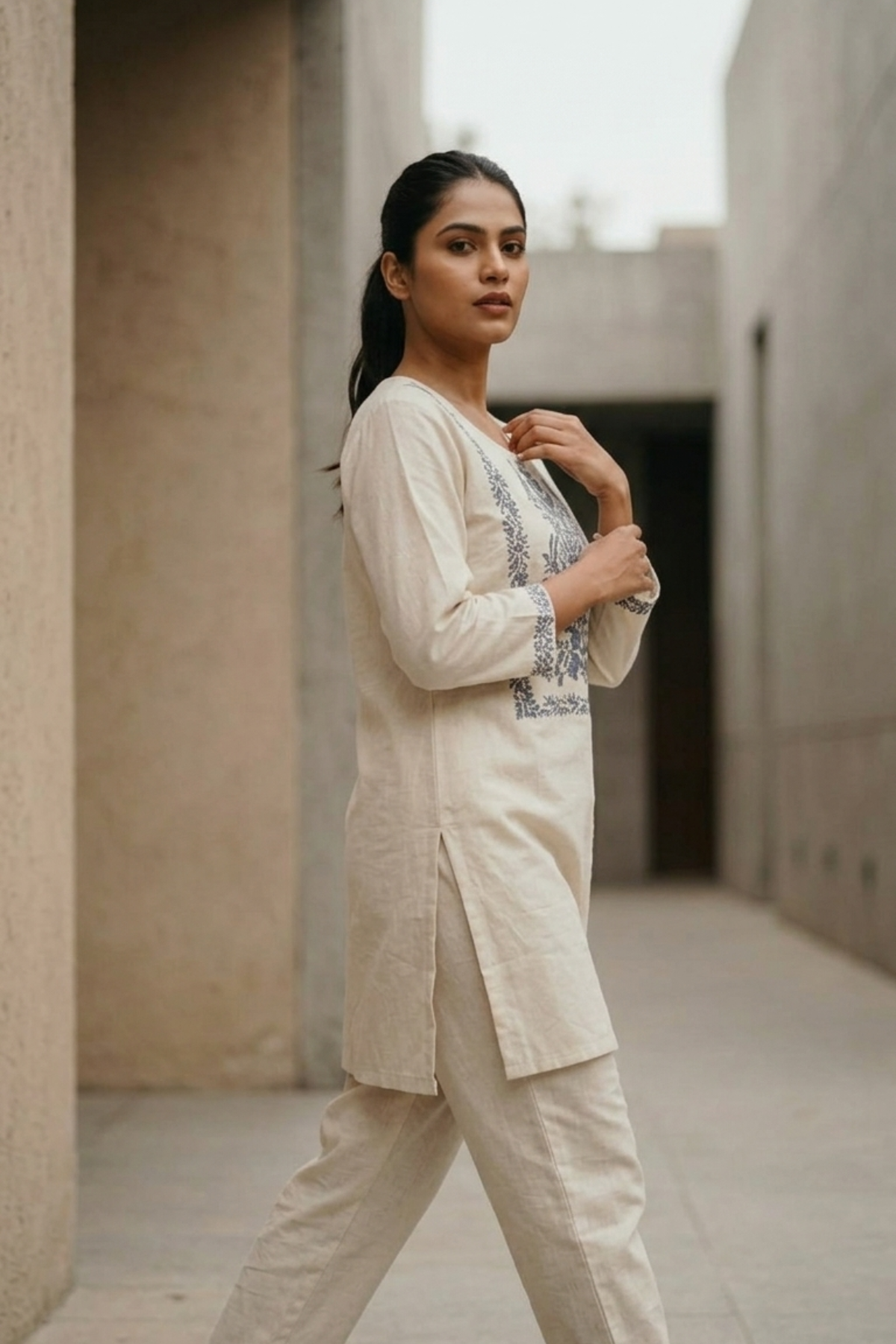 Flex Cotton Embroidery Short Kurti