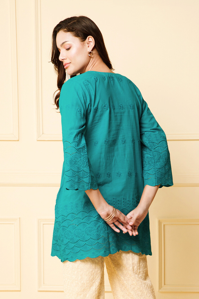 Pintucks schiffli cutwork colour kurti