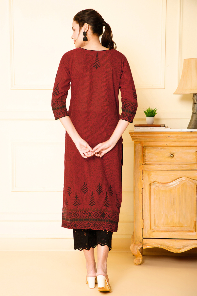 Crimson Red Maroon Long Kurti