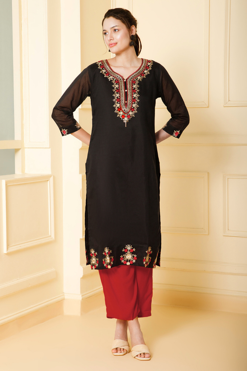 black chanderi kurti set