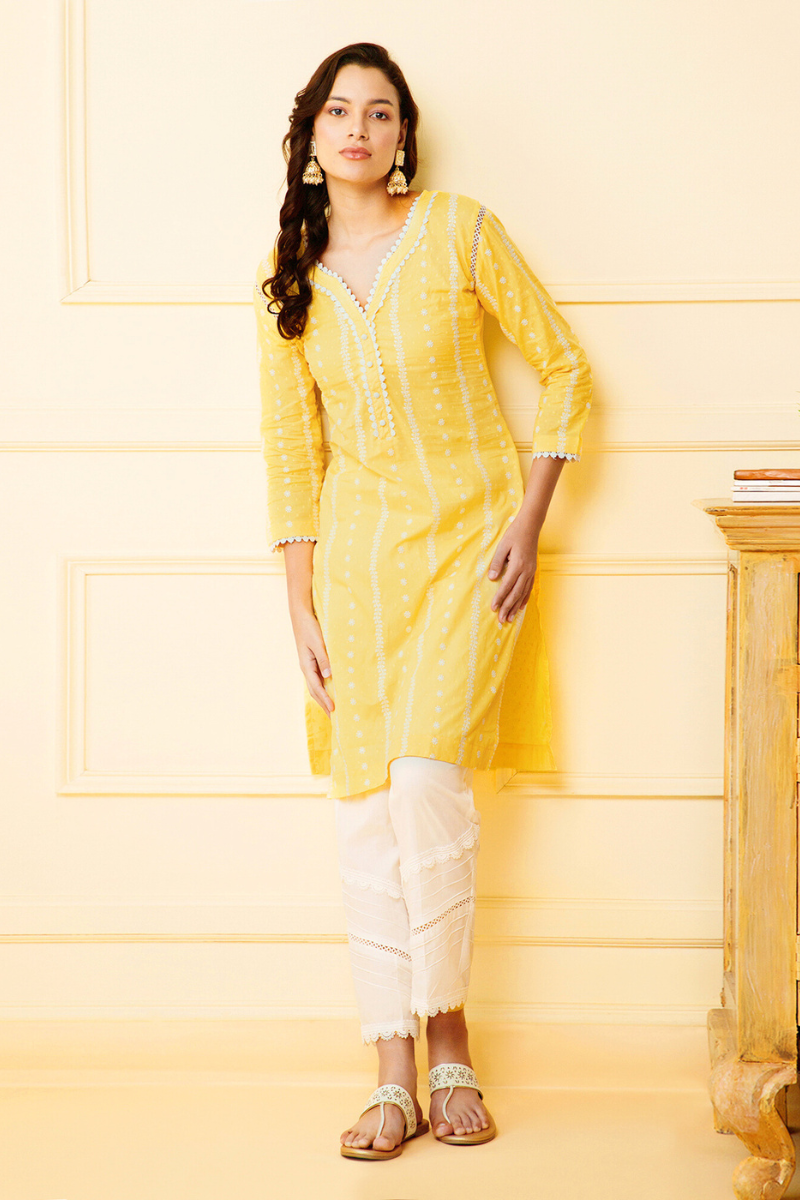 cotton flower pineapple floral kurti