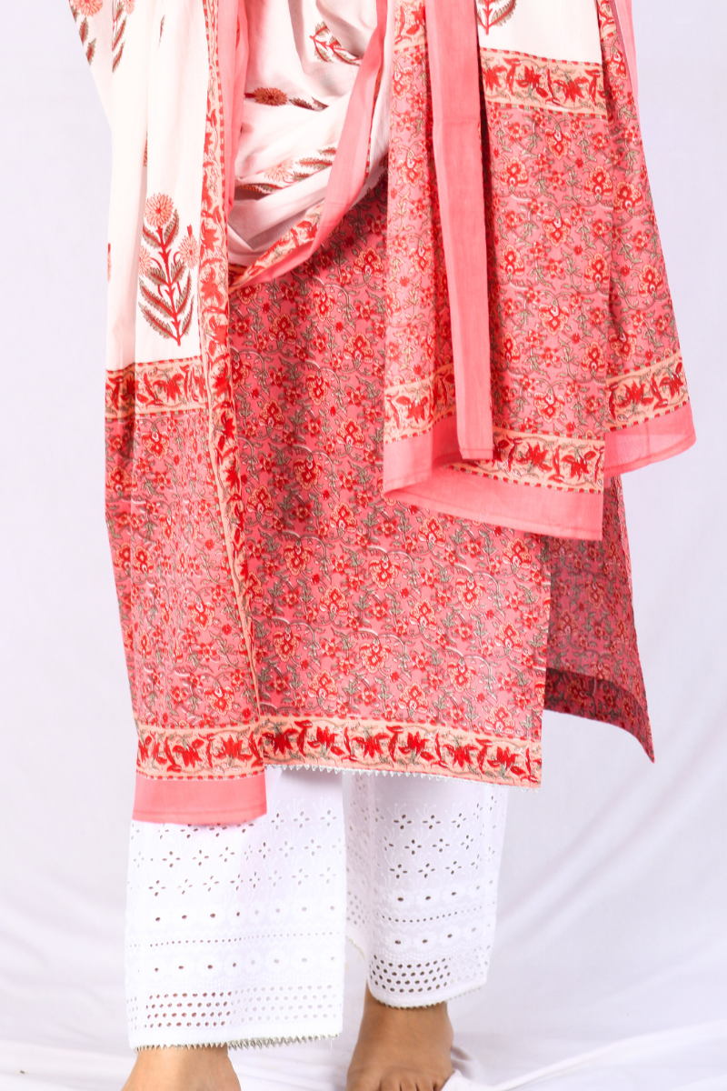cotton girls kurti pant set with dupatta