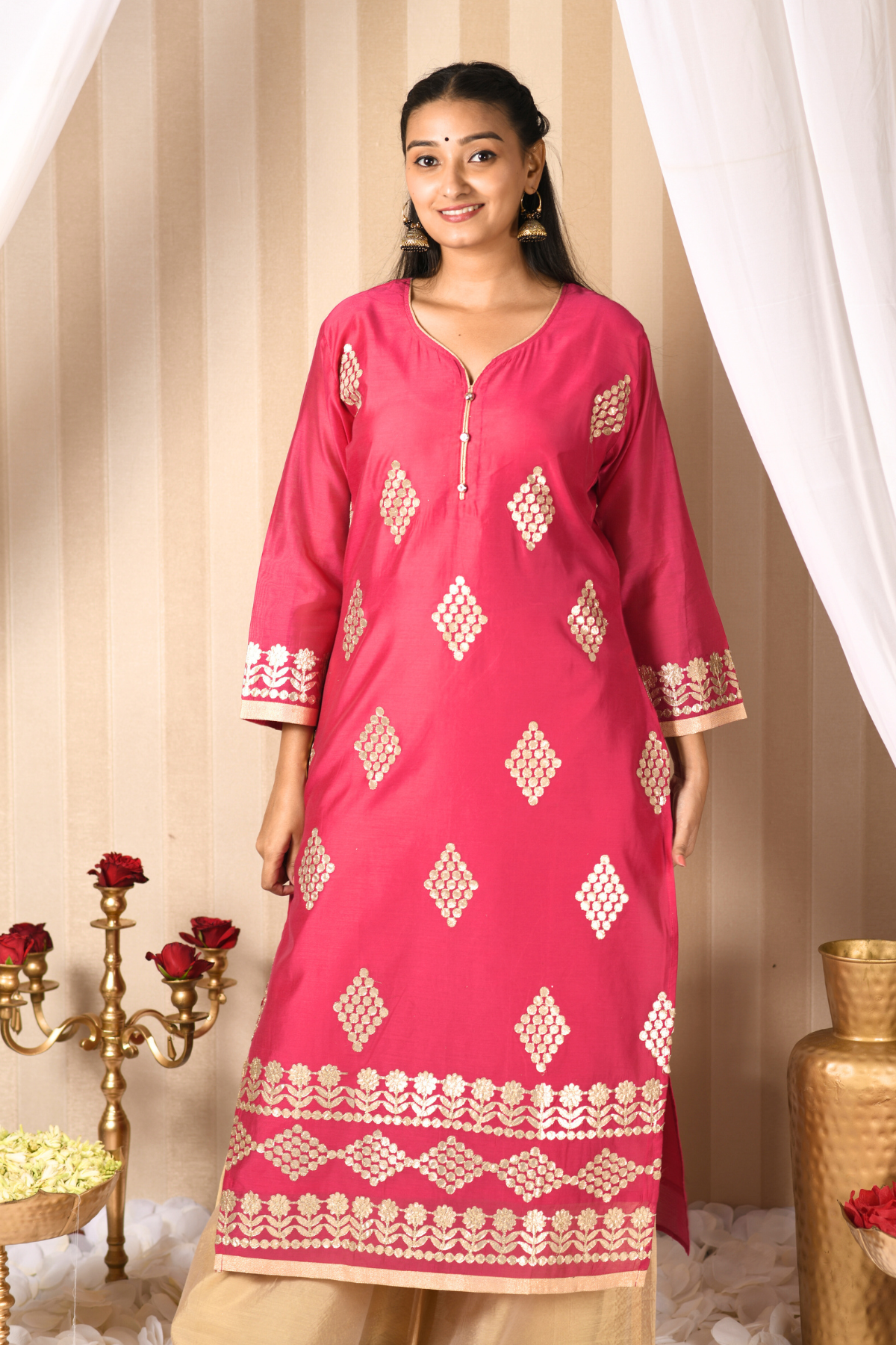pink gota kurti online