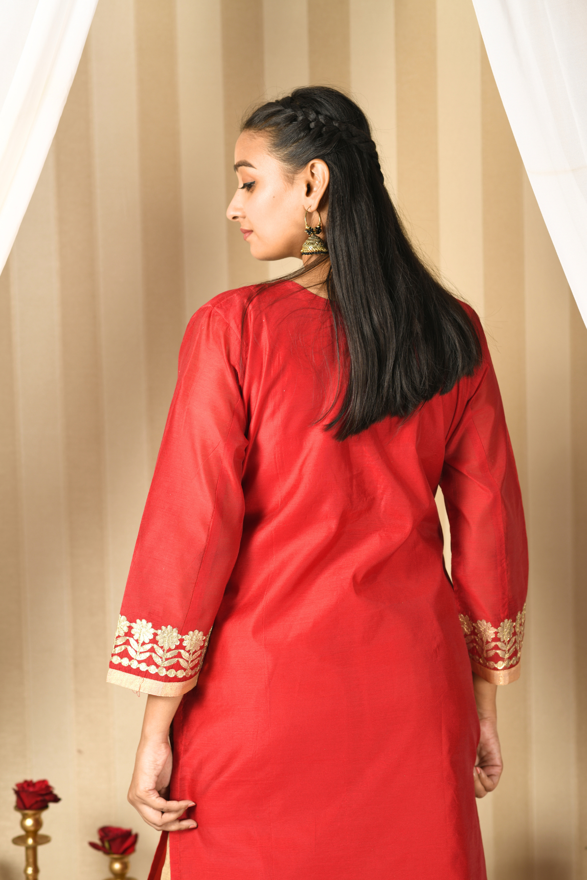 red gota patti short kurti
