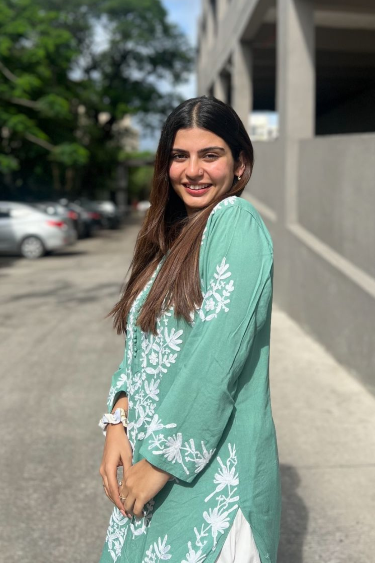 sea green chikankari kurti
