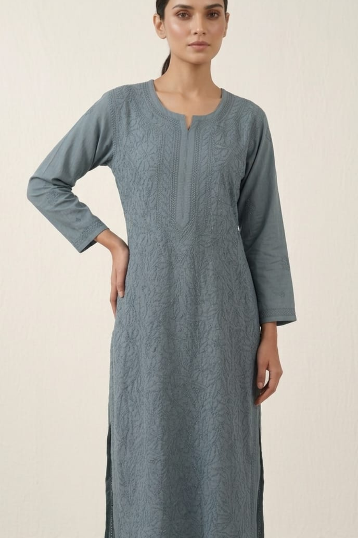 Premium Muslin Jaal Handwork Kurti
