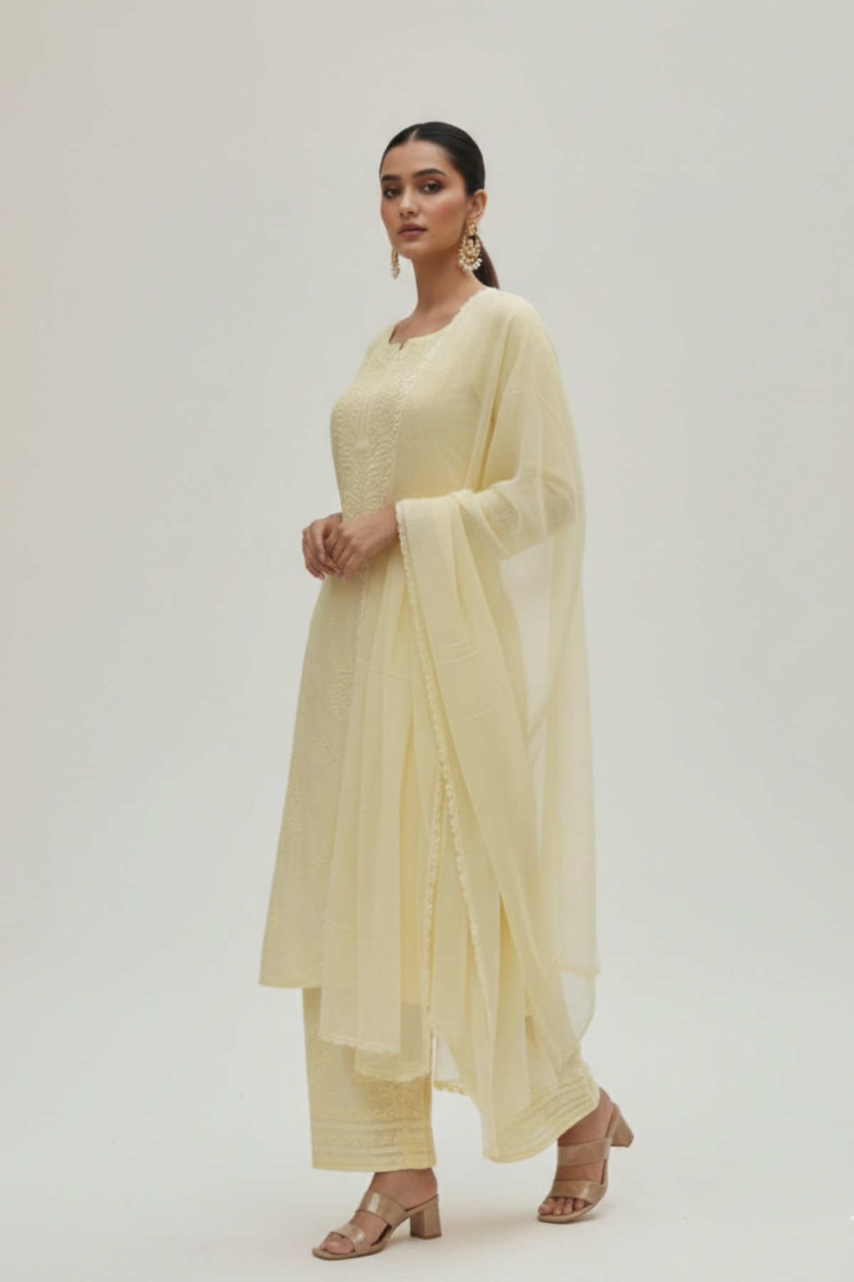 Pure Chanderi Muslin Handwork 3pc Set
