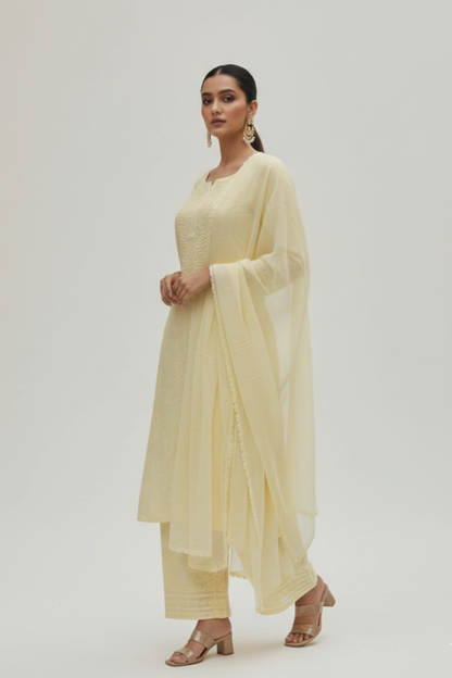 Pure Chanderi Muslin Handwork 3pc Set