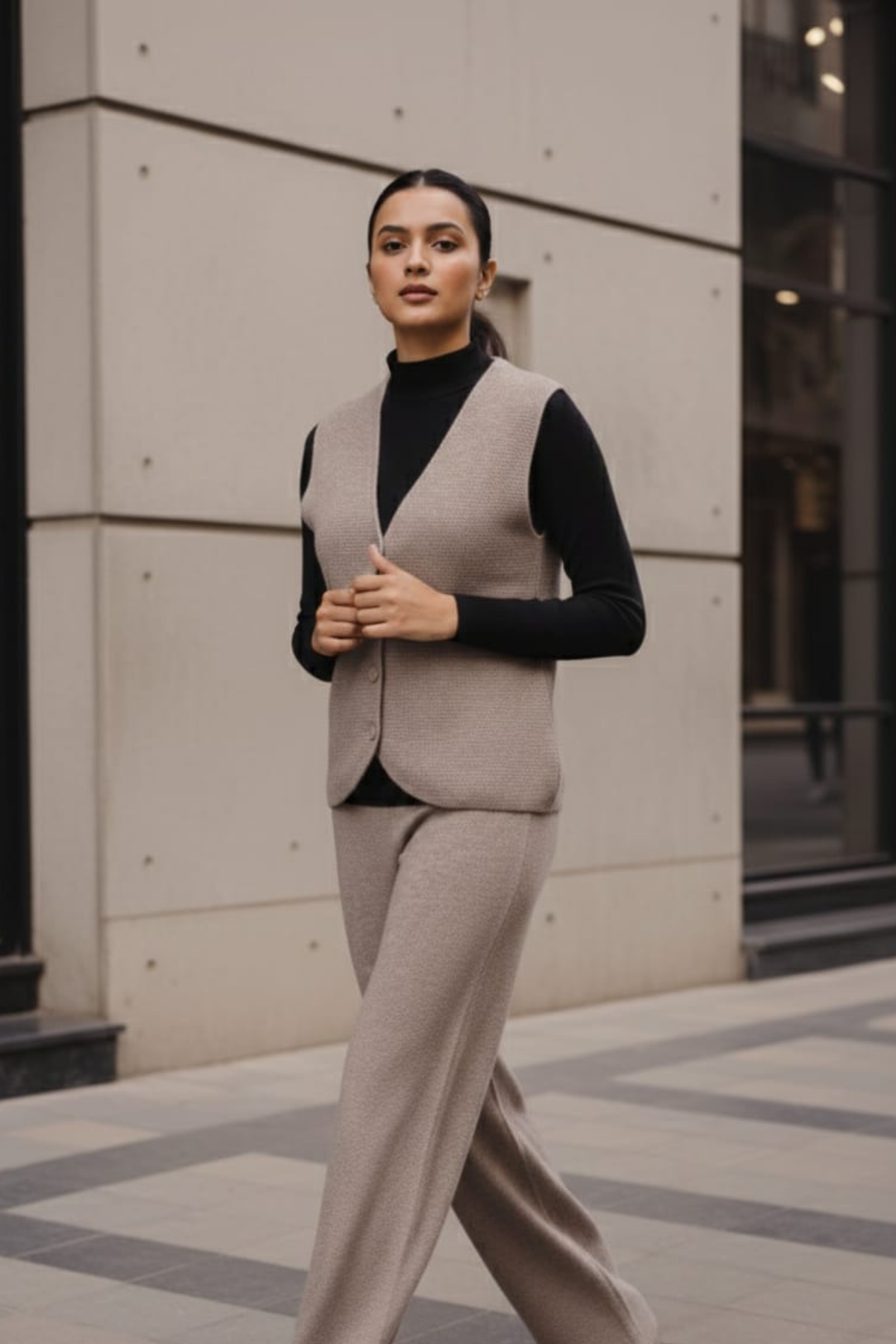 Stretch Knit Waistcoat Co-ord Set | Free Size | Size-Inclusive Fit