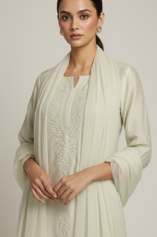 Pure Chanderi Muslin Handwork 3pc Set