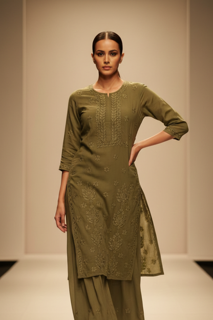 Premium Modal Tone To Tone Handwork Plazo Set