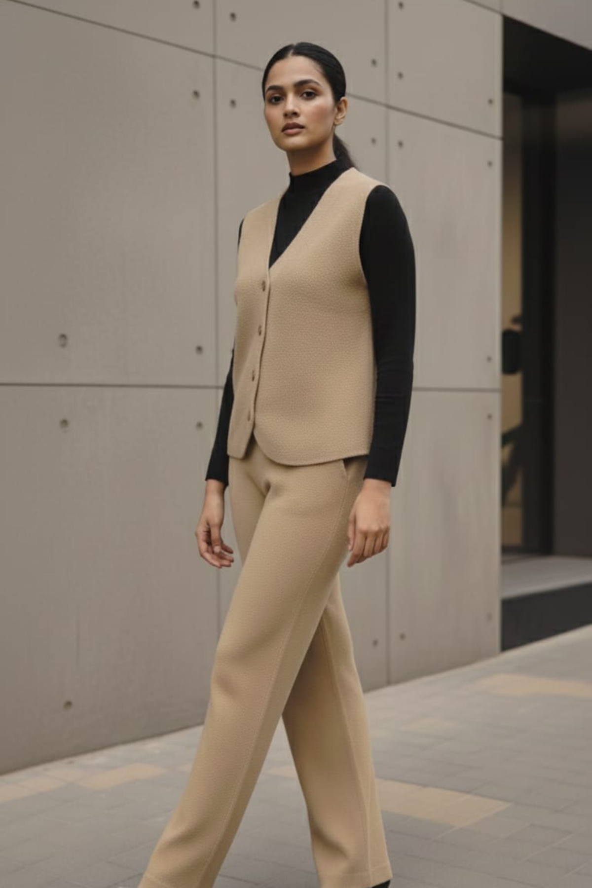 Stretch Knit Waistcoat Co-ord Set | Free Size | Size-Inclusive Fit