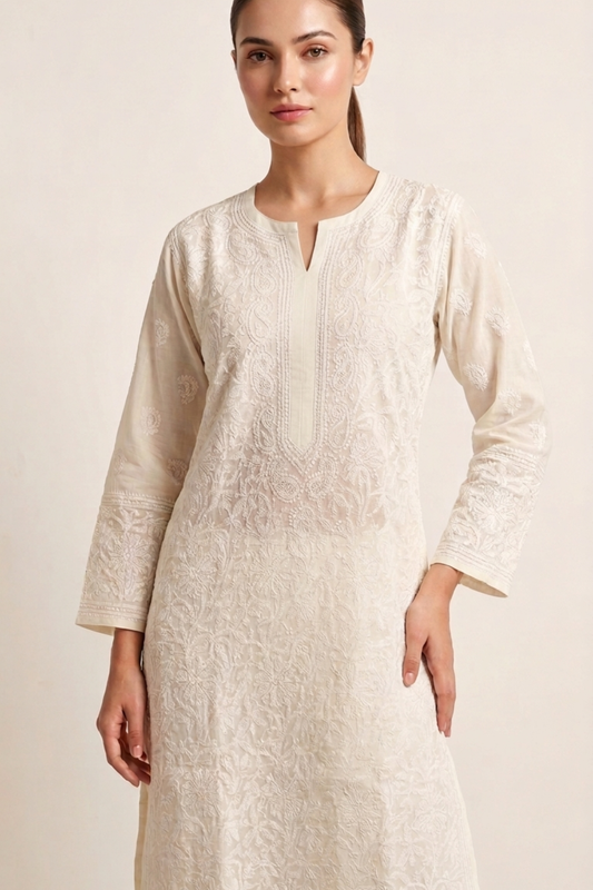 Premium Cotton Ivory handwork Kurti