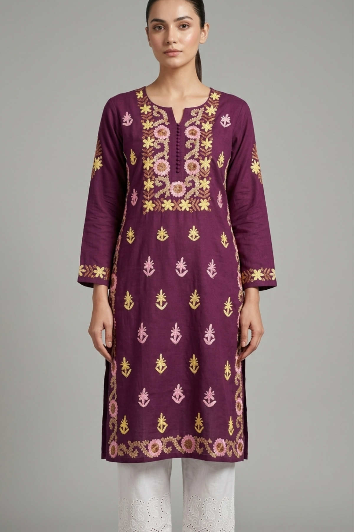 Rayon Multi Thread Kashmiri Work Kurti