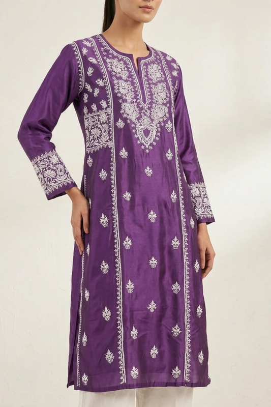 Heavy Viscose Chanderi Handwork Kurti