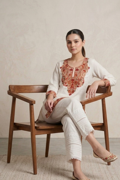 Kashmiri Embroidery Short Kurti With Pocket