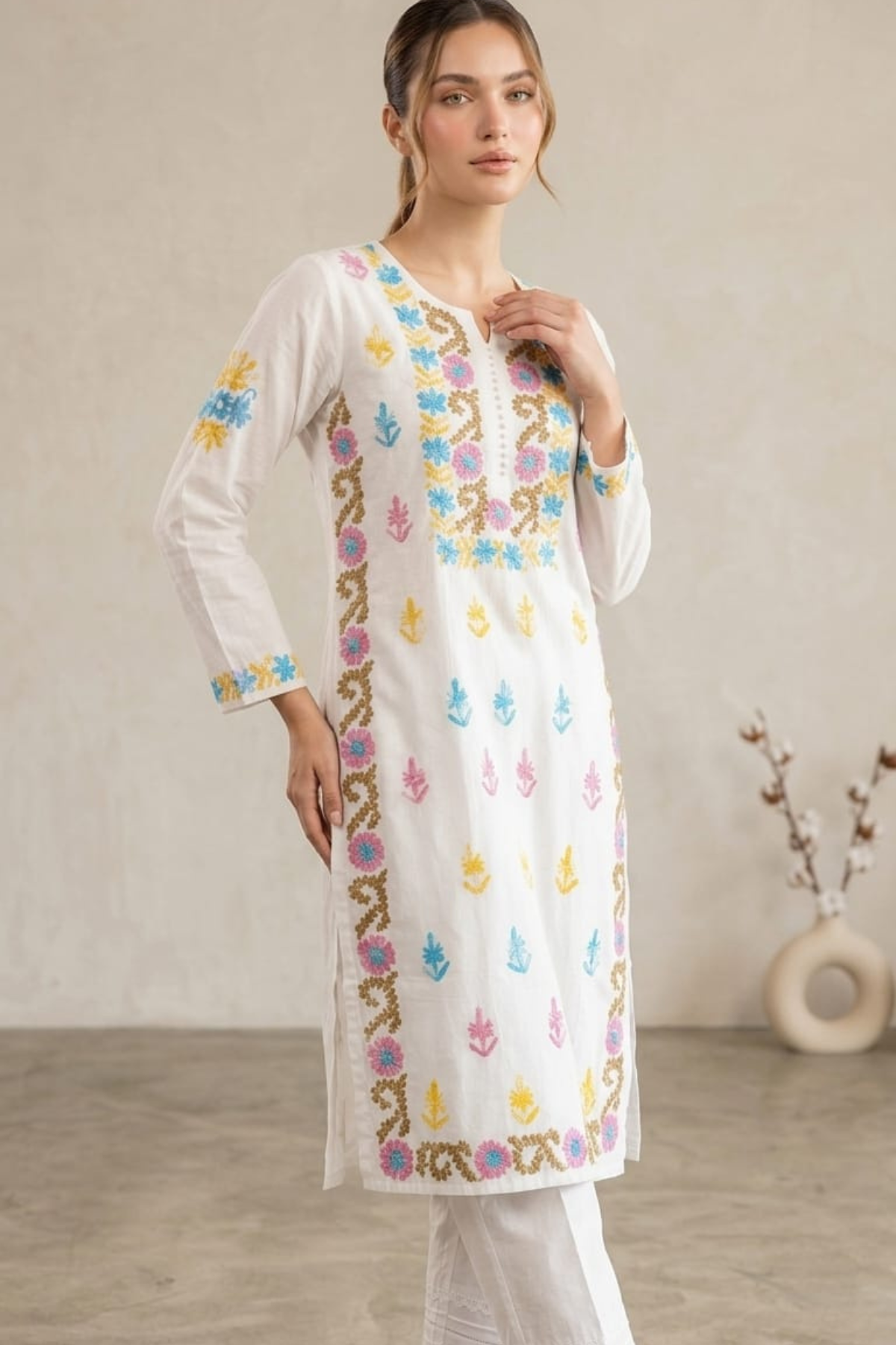 Rayon Multi Thread Kashmiri Work Kurti