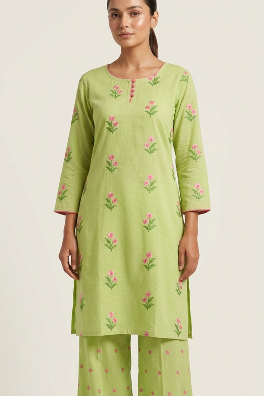 Floral Embroidery Plazo Set