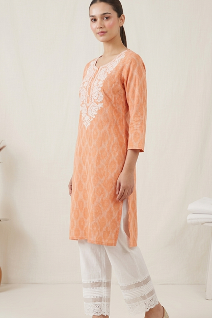 Ikat Kurti With Embroidery