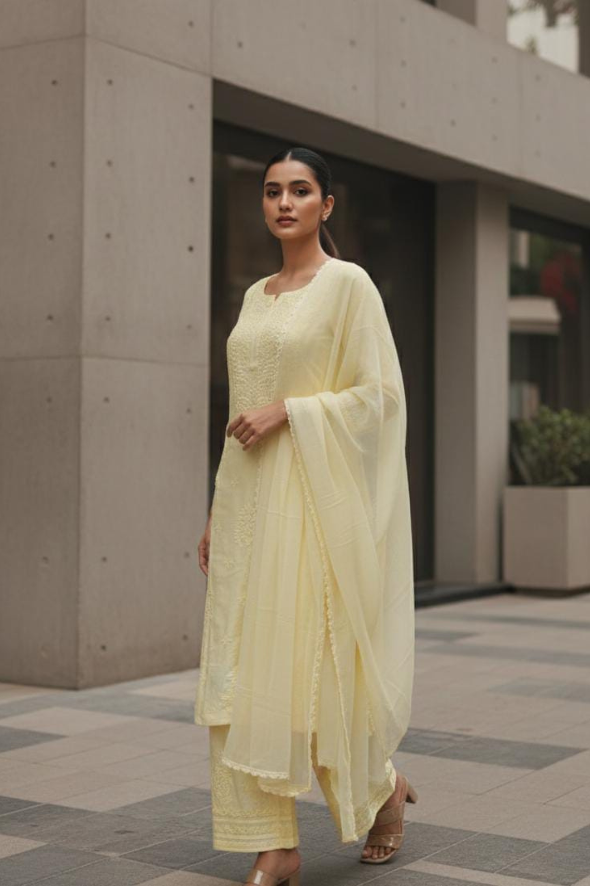 Pure Chanderi Muslin Handwork 3pc Set