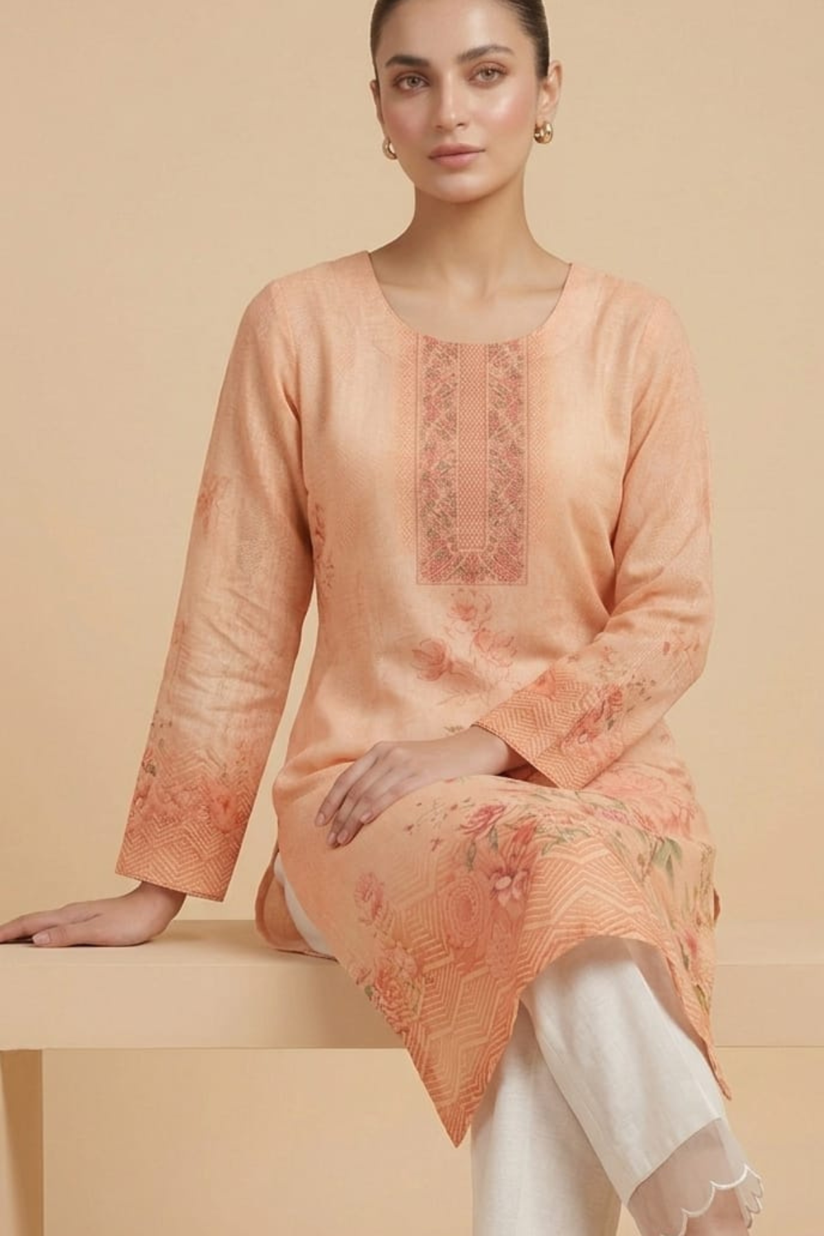 Pure Muslin Placement Print Kurti