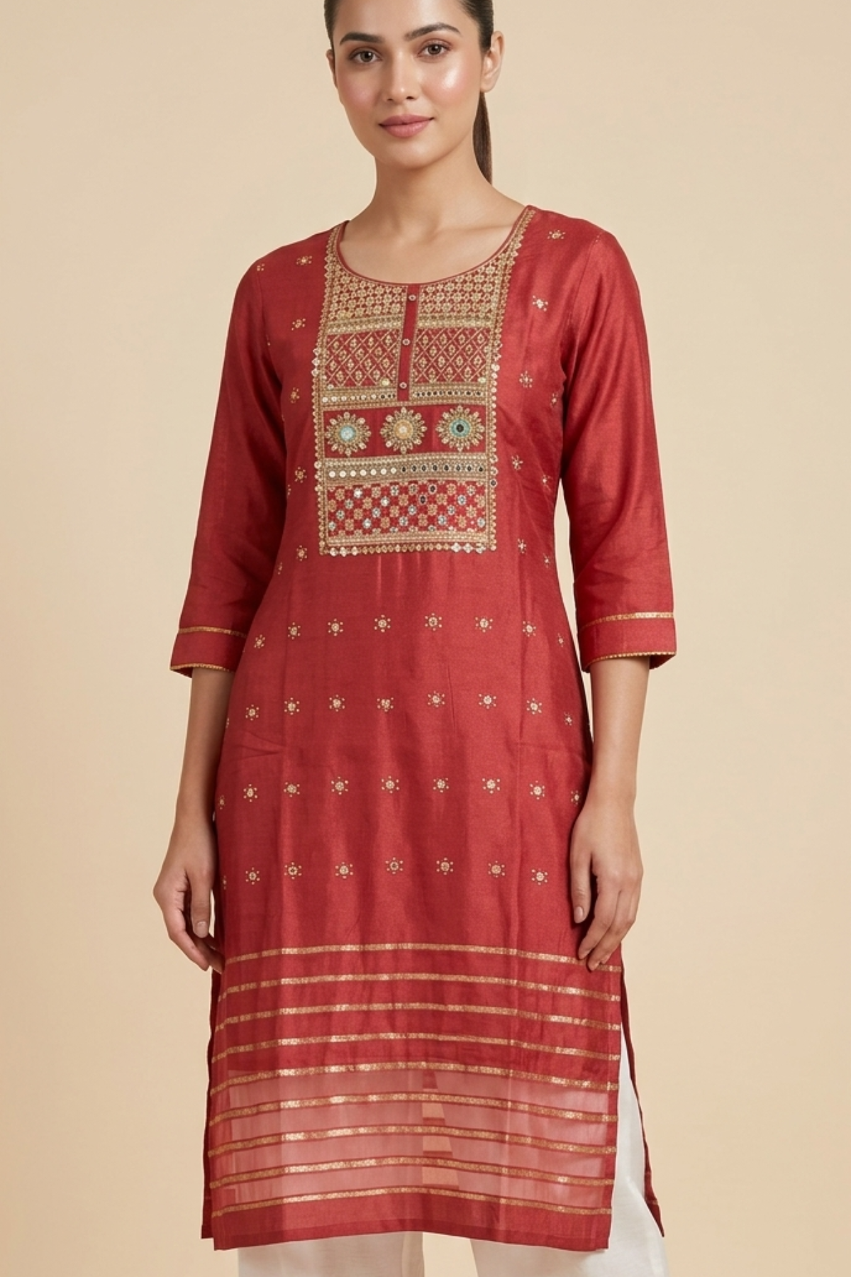 Zari Embroidery Chanderi Kurti