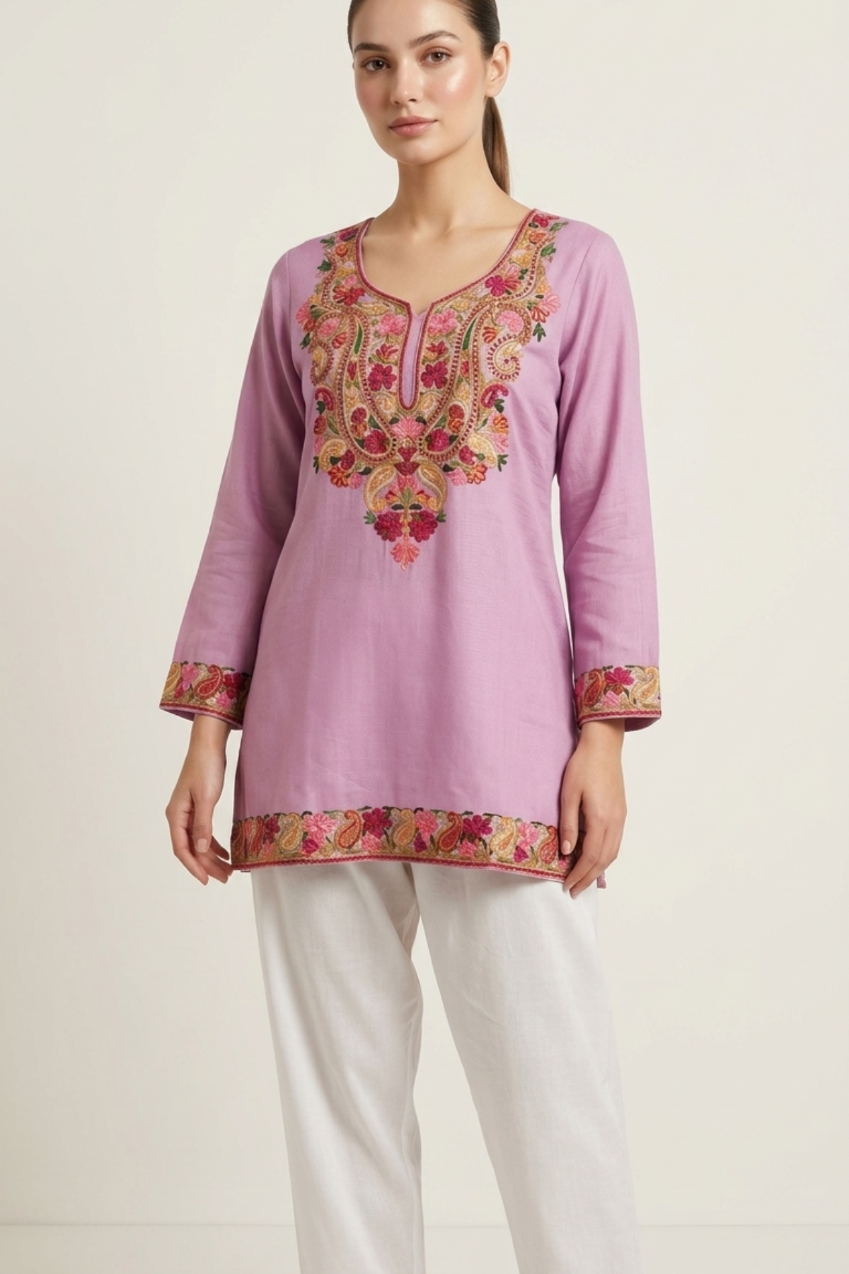 Kashmiri Embroidery Short Kurti With Pocket