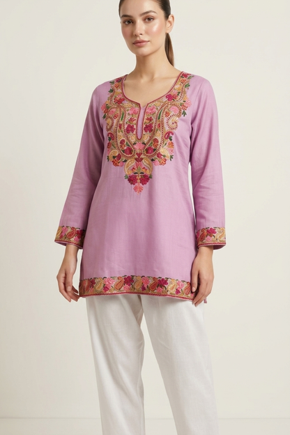 Kashmiri Embroidery Short Kurti With Pocket