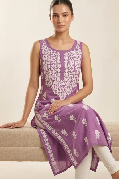 Premium Rayon Sleeveless Handwork Kurti