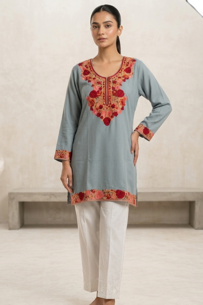 Kashmiri Embroidery Short Kurti With Pocket