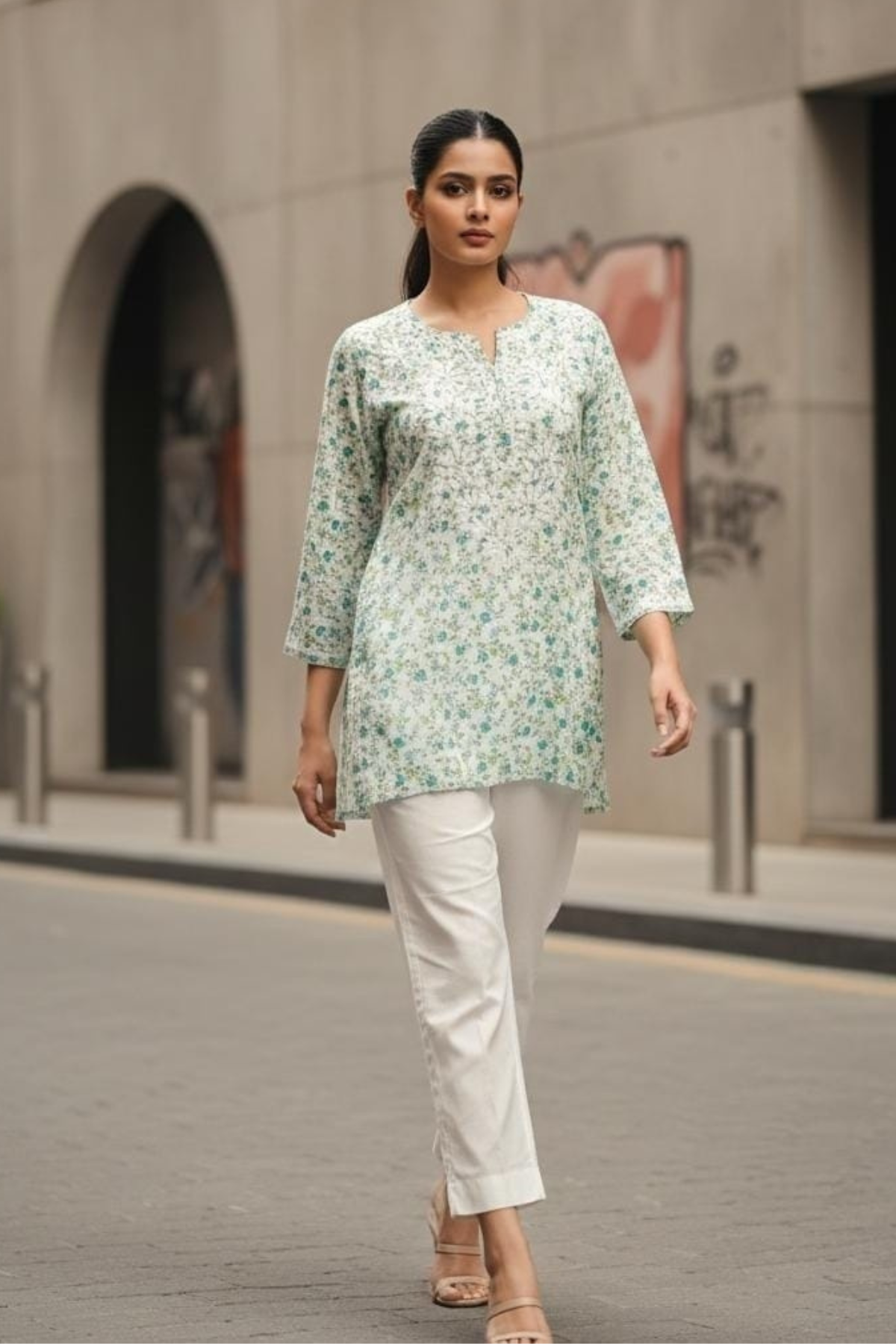 Flower Print Mal Short Kurti