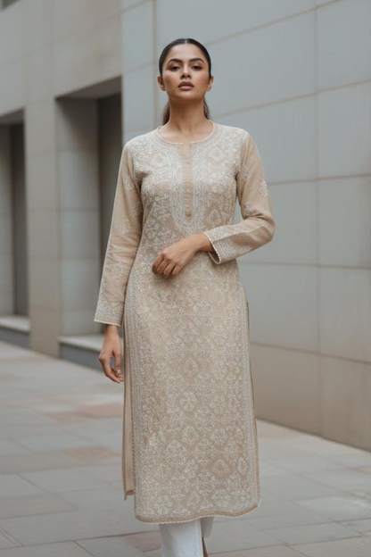 Premium Malmal Jaal Net Handwork Kurti