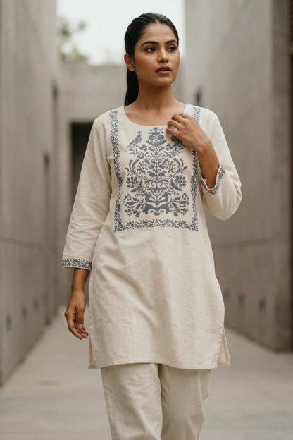 Flex Cotton Embroidery Short Kurti