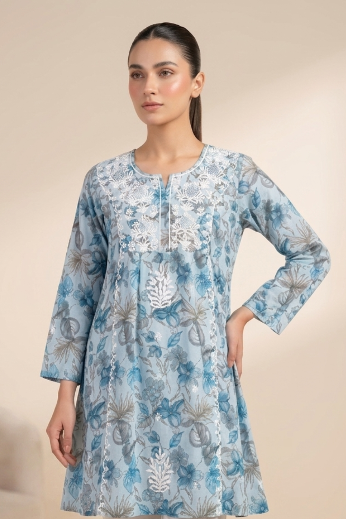Premium Cotton Print Embroidery Frock
