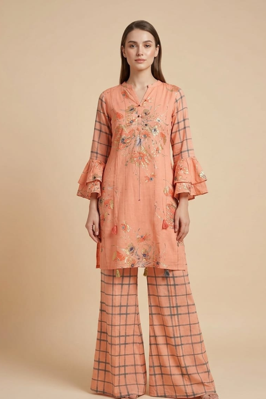 Rayon Foil Gold Printed Kurti Set