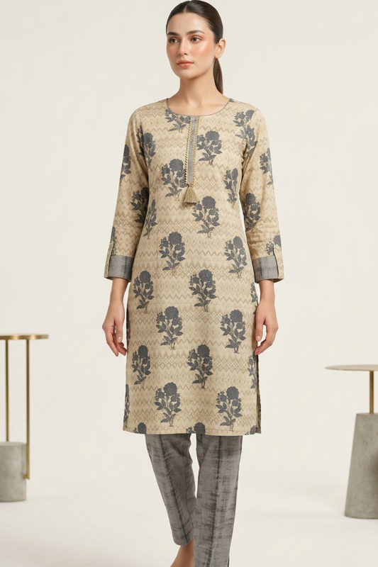 Grey Gold Kurti Plazo Set