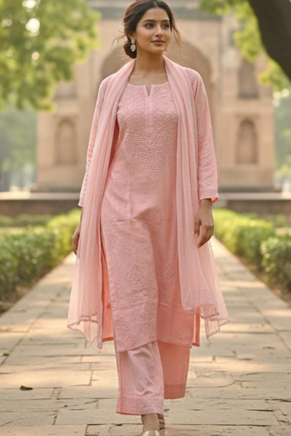 Pure Chanderi Muslin Handwork 3pc Set