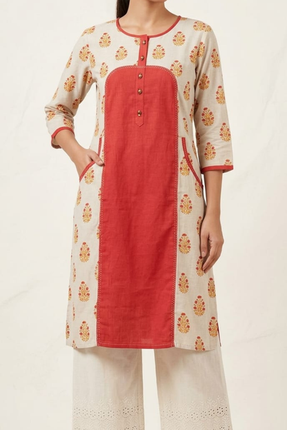 Rayon Slub Block Print Kurti