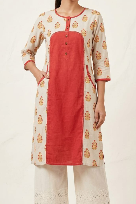 Rayon Slub Block Print Kurti