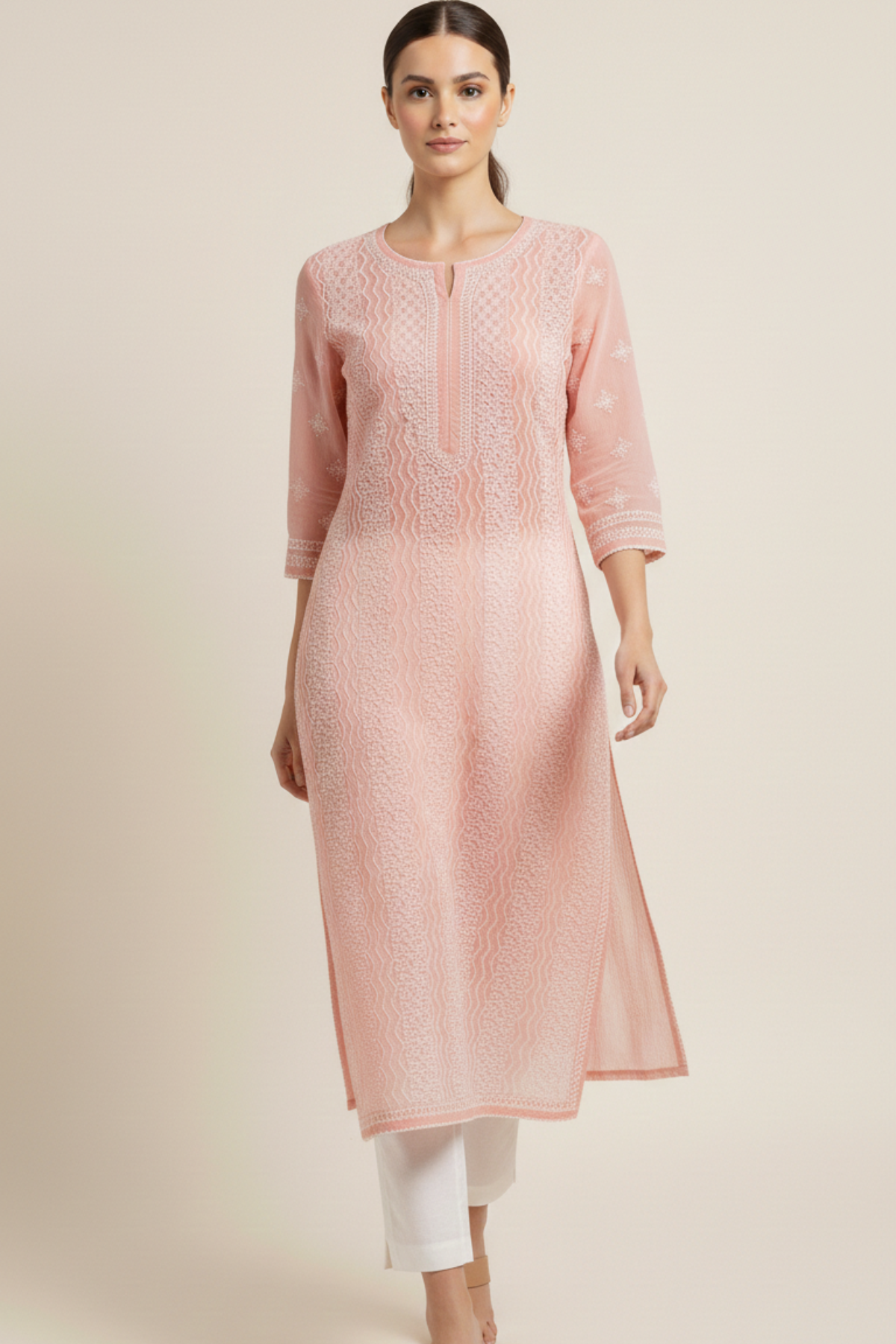 Premium Georgette Zig Zag Jaal Handwork Kurti