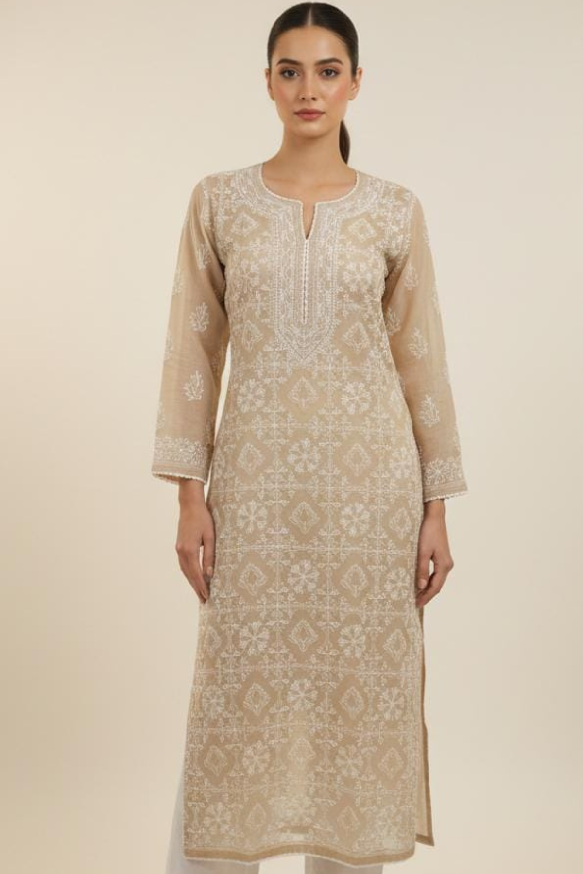 Premium Malmal Jaal Net Handwork Kurti