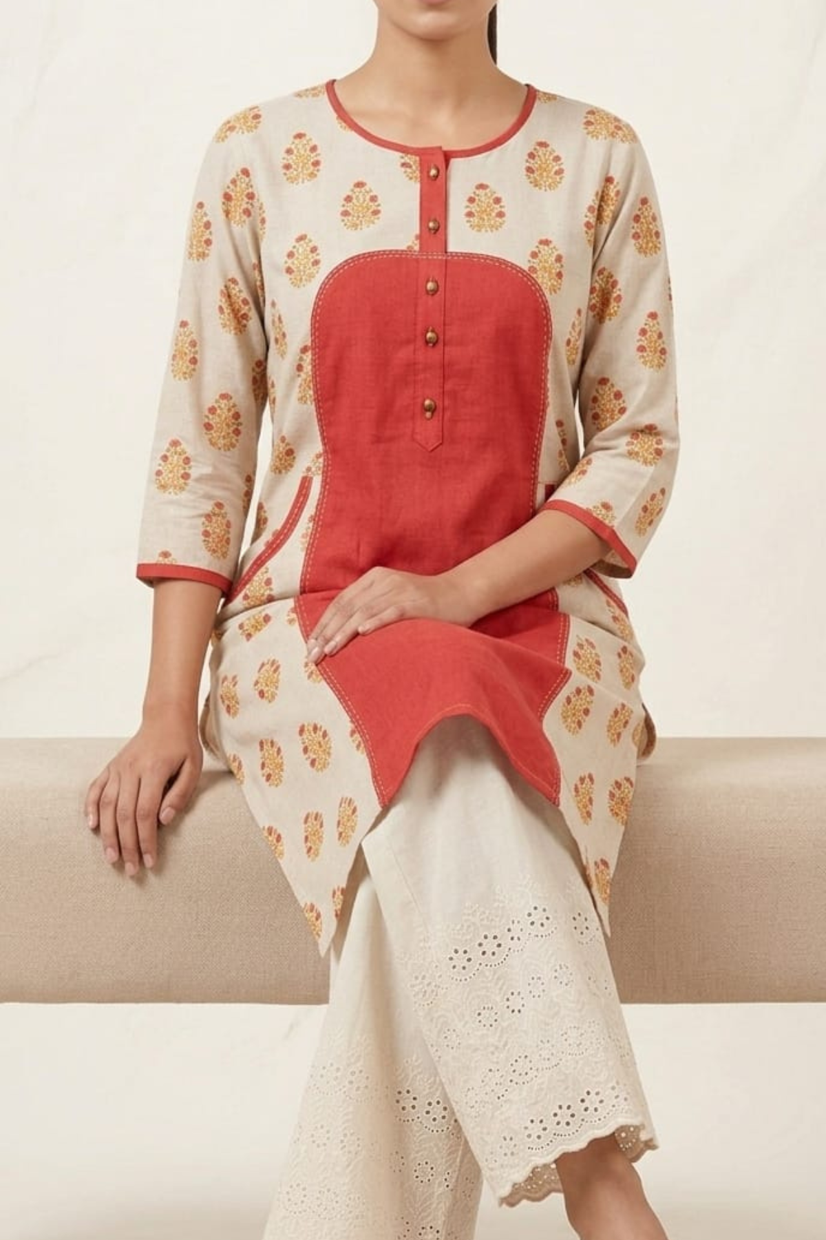 Rayon Slub Block Print Kurti