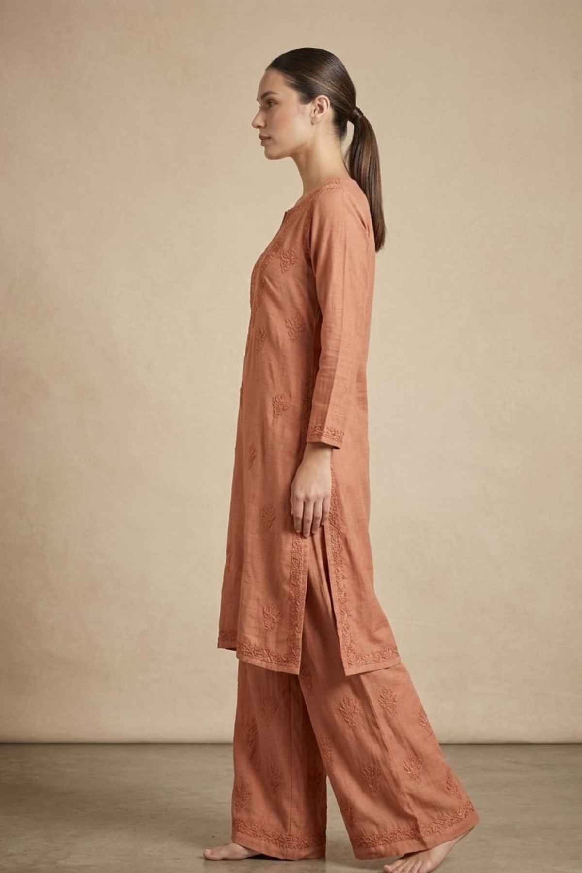 Pure Muslin Handwork Plazo Set