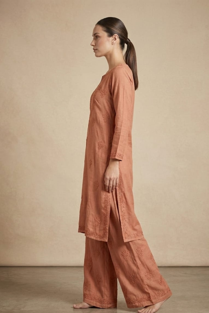 Pure Muslin Handwork Plazo Set