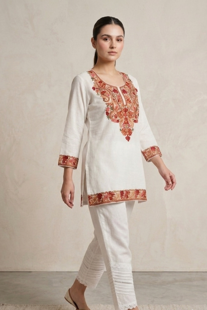 Kashmiri Embroidery Short Kurti With Pocket
